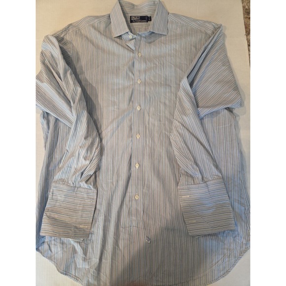 POLO RALPH LAUREN Shirt Mens 16.5 34 Philip Striped Button Up Cotton Blue - Picture 4 of 5